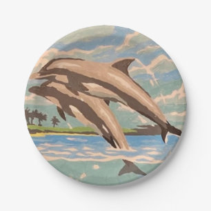 Plato De Papel Mano Pintada Por Número Delfines lúdicos