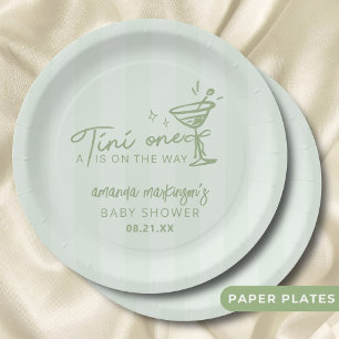 Plato De Papel Mano Verde dibuja un Baby Shower Tini