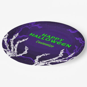 Plato De Papel Manos de esqueleto morado