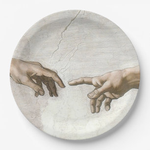 Plato De Papel Manos de la Creación de Adán de Miguel Ángel Arte