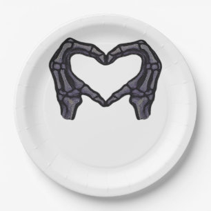 Plato De Papel Manos esqueléticas formando un corazón