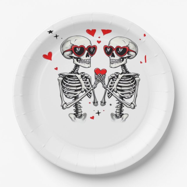 Plato De Papel Manos Skeleton Heart Para Tendencias (Anverso)