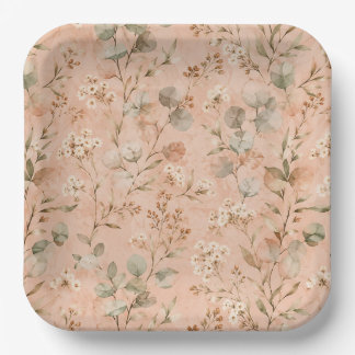 Plato De Papel Manta de bebé floral vintage mostaza con vid botán