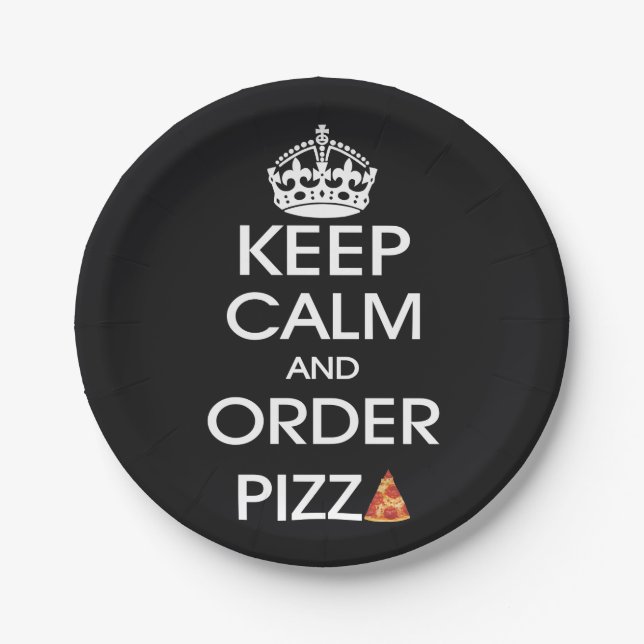 Plato De Papel Mantén la calma y pide pizza (Anverso)