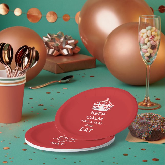 PLATO DE PAPEL MANTENER LA CALMA CÁLCULO Y COMER PLACA (Multi)