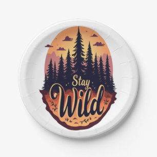 Plato De Papel Manténgase alerta: Ilustracion de los bosques al a