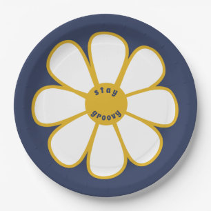Plato De Papel Manténgase Groovy Cute Retro Daisy Placas de papel