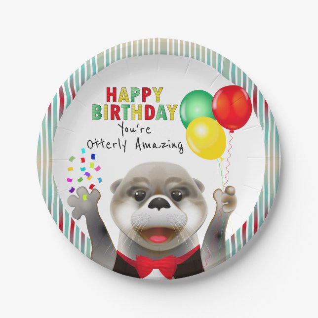 Plato De Papel Mantequilla cúpula en Tuxedo | Cumpleaños feliz (Anverso)