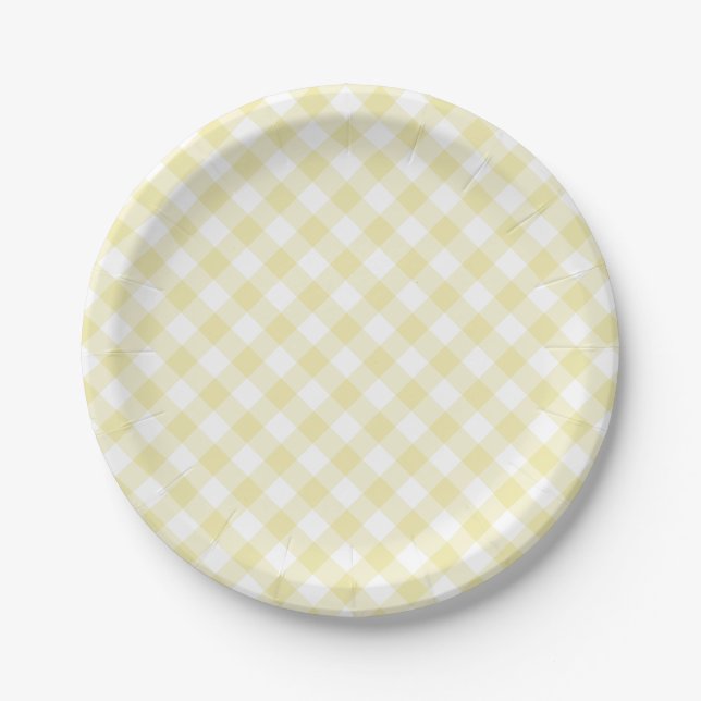 Plato De Papel Mantequilla de cuadros retro amarillo (Anverso)