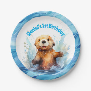 Plato De Papel Mantequilla de mar de bebé en salpicaduras de agua