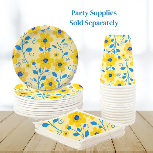 Plato De Papel Mantequilla floral amarilla y azul