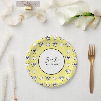 Plato De Papel Mantequilla Yellow Polka Dot White Bow Personaliza