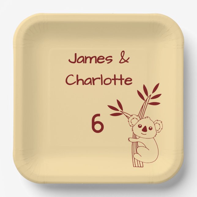 Plato De Papel Mantequilla Yellow Red Australian Animals 6º cumpl (Anverso)