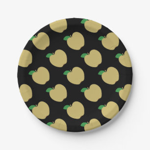Plato De Papel Manzana Dorada sobre Negro