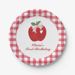 Plato De Papel Manzana lazo rosa coqueta cumpleaños 1