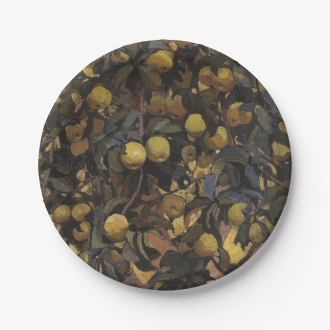 Plato De Papel Manzanas en las ramas de árboles (de Serebriakova) (Anverso)