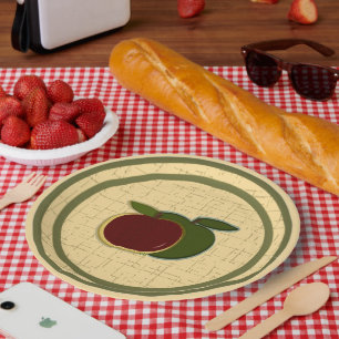 Plato De Papel Manzanas pintadas verde rojo