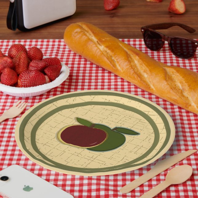 Plato De Papel Manzanas pintadas verde rojo (Picnic)