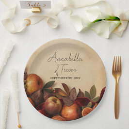 Plato De Papel Manzanas y Higos Rústico Otoño Nombre Personalizad