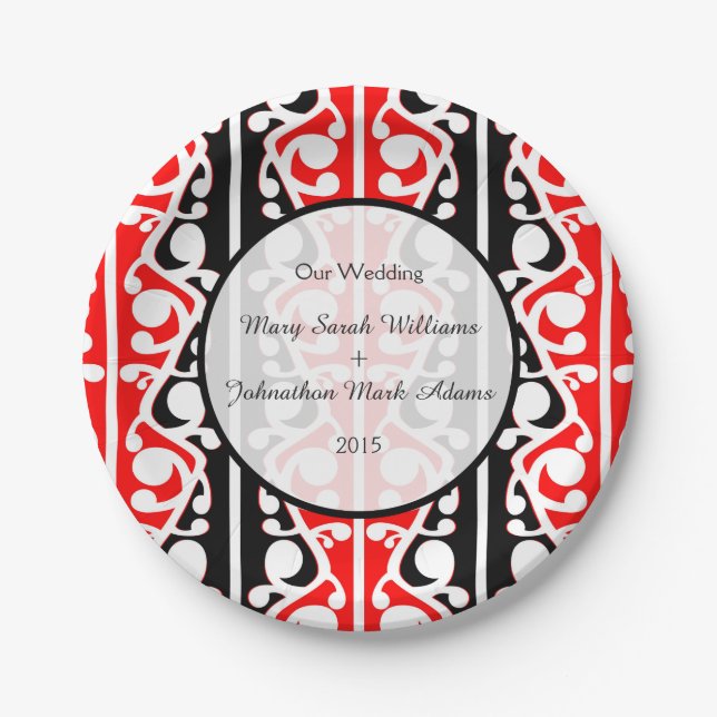 Plato De Papel Maori Kowhaiwhai Boda Keepsake (Anverso)