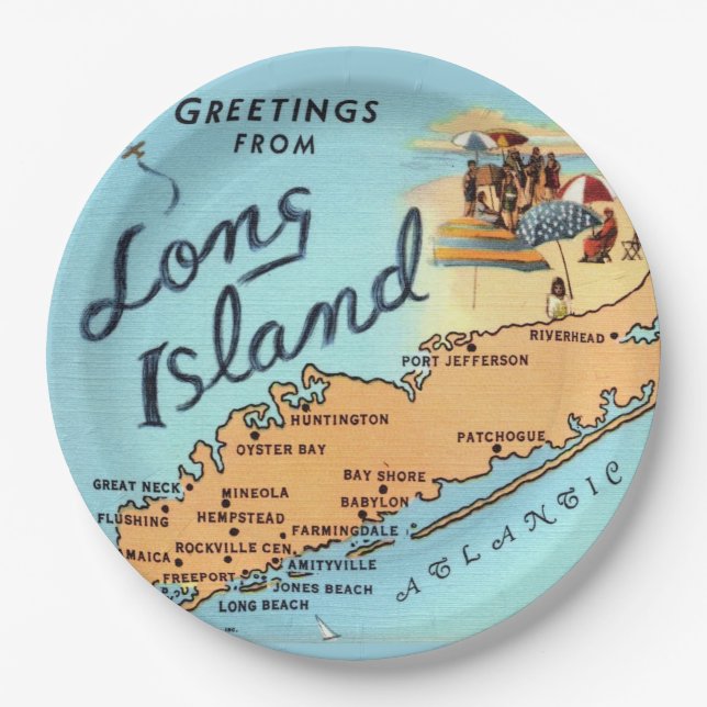 Plato De Papel Mapa Antiguo de Long Island (Anverso)