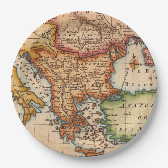 Plato De Papel Mapa antiguo inspirado (2) (Anverso)