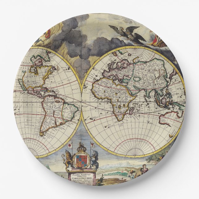 Plato De Papel Mapa Antiguo Inspirado (4) (Anverso)