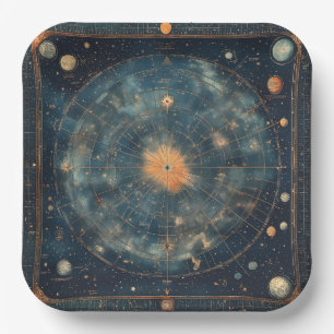 Plato De Papel Mapa celeste vintage con zodiaco y planetario