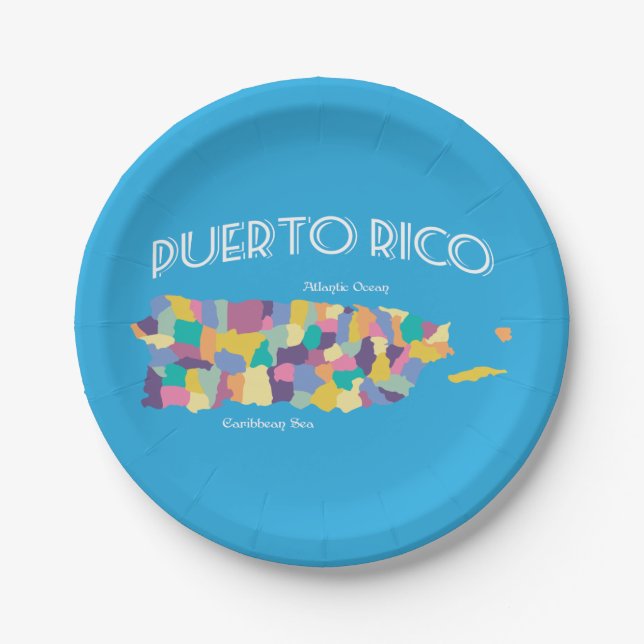 Plato De Papel Mapa colorido de Puerto Rico (Anverso)