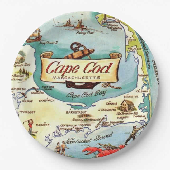 Plato De Papel Mapa de Cape Cod MA (Anverso)
