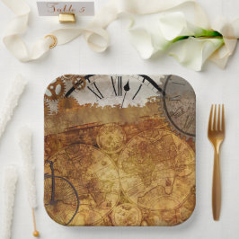 Plato De Papel Mapa de cosecha de relojes de Steampunk