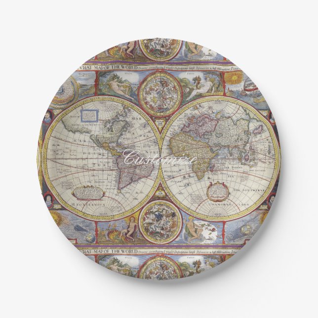 Plato De Papel Mapa de cosecha de viajeros del mundo (Anverso)