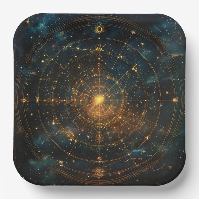 Plato De Papel Mapa de estrellas celestes doradas (3) (Anverso)