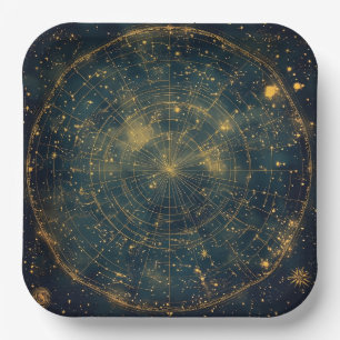 Plato De Papel Mapa de estrellas celestes doradas (4)
