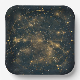 Plato De Papel Mapa de estrellas celestes doradas (5)