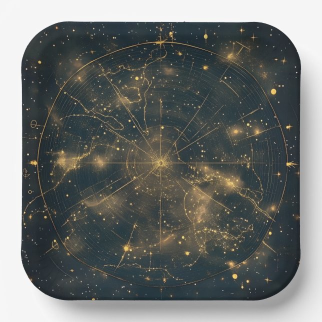Plato De Papel Mapa de estrellas celestes doradas (5) (Anverso)