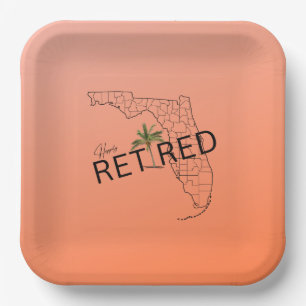 Plato De Papel Mapa de Florida felizmente retirado y palmera trop
