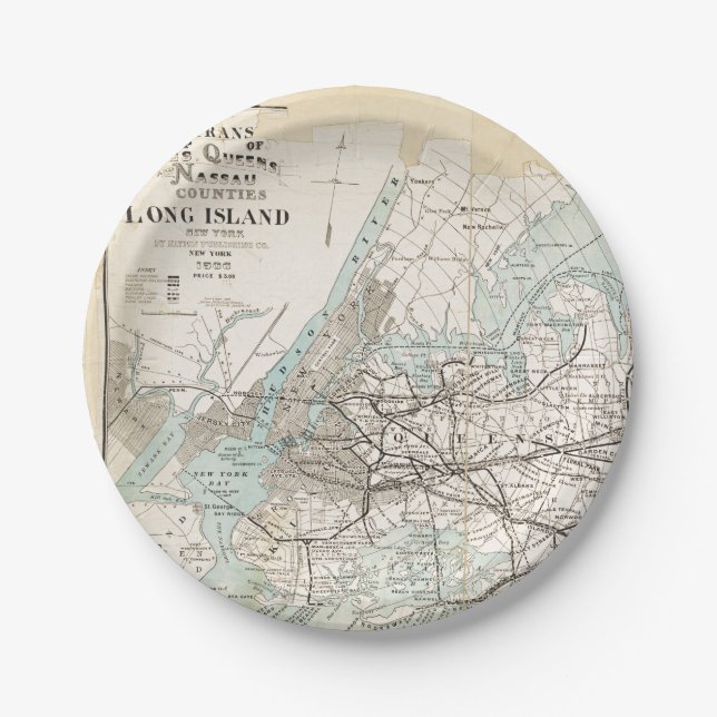 Plato De Papel Mapa de Kings, Queens, Long Island (Anverso)