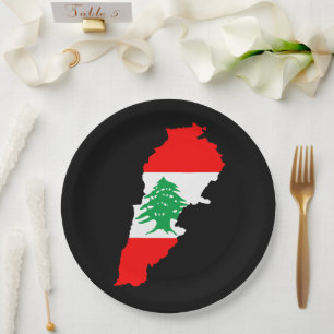 Plato De Papel Mapa de Líbano con Bandera