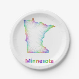 Plato De Papel Mapa de Minnesota del arco iris