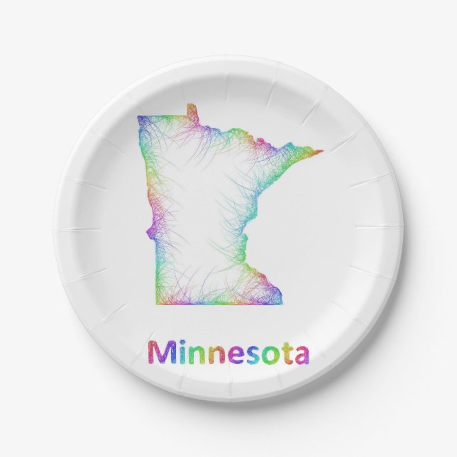 Plato De Papel Mapa de Minnesota del arco iris (Anverso)