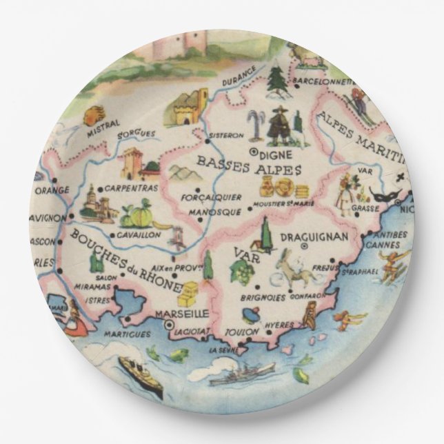 Plato De Papel Mapa de Provenza Francia (Anverso)