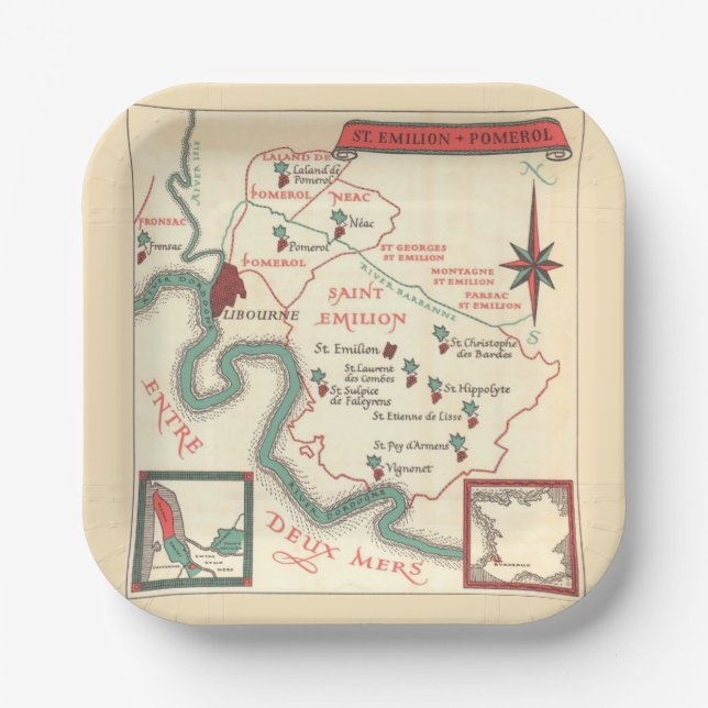 Plato De Papel Mapa de vino de Burdeos de St. Emilion (Anverso)
