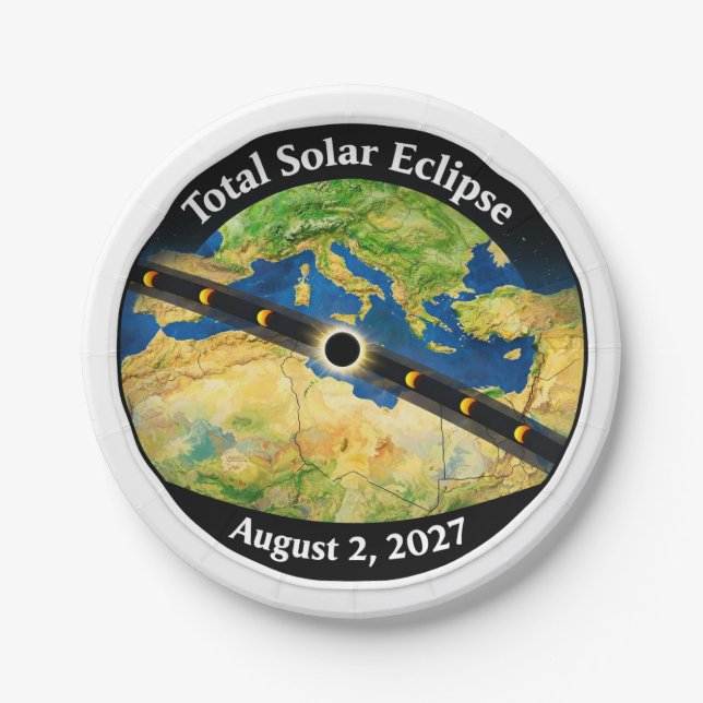 Plato De Papel Mapa del eclipse solar total de 2027 (Anverso)