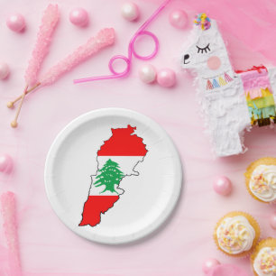 Plato De Papel Mapa del Líbano con bandera