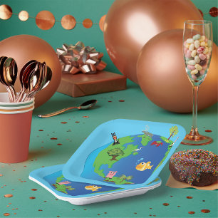 Plato De Papel Mapa del mundo animal Ilustracion de vida salvaje