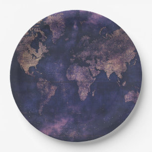 Plato De Papel Mapa del mundo de la púrpura célestial vintage (9)