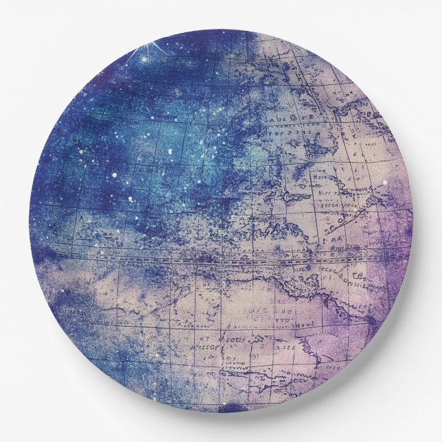 Plato De Papel Mapa del mundo de la vieja morada celestial (14) (Anverso)