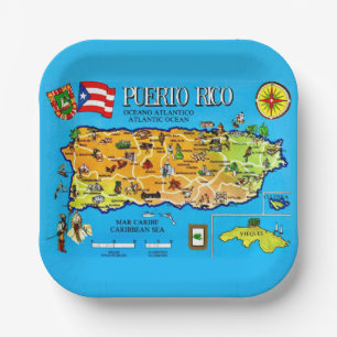 Plato De Papel Mapa del país de Puerto Rico