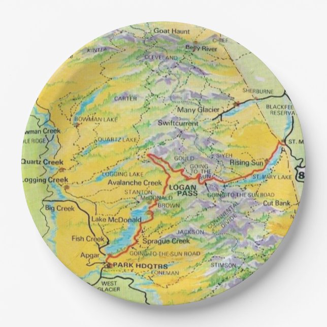 Plato De Papel Mapa del Parque Nacional Glaciar (Anverso)
